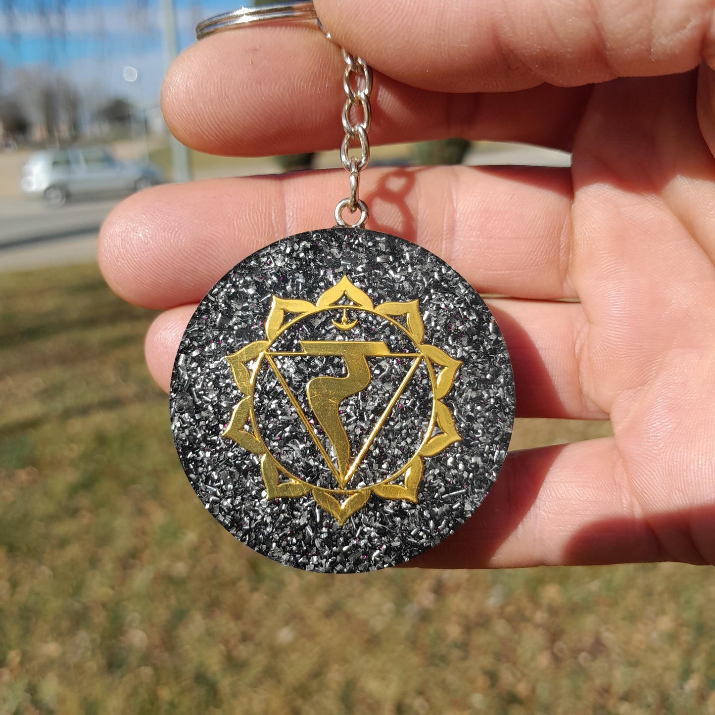 Llavero Orgonita Chakra Plexo Solar- Manipura- Protector 5G- Orgone Keychain