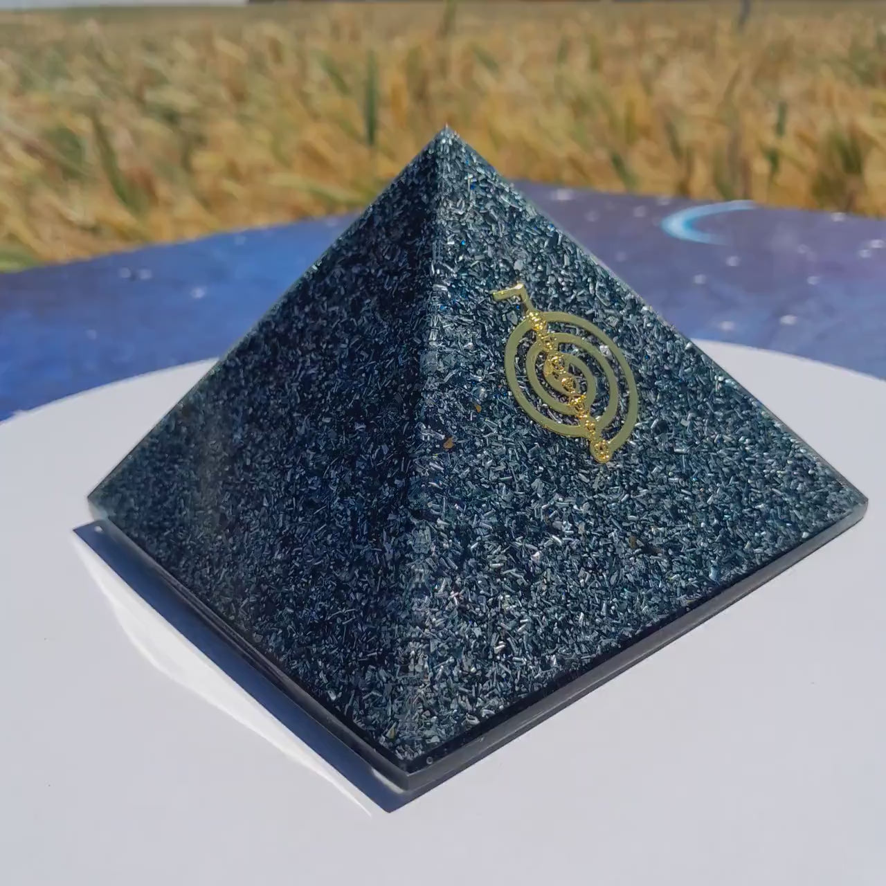 Pirámide Orgonita Cho Ku Rei Azul - 120mm de Base- Protección 5G- Orgone Pyramide